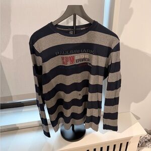 Paul & Shark Men's Navy and Gray Striped Long Sleeve Tee